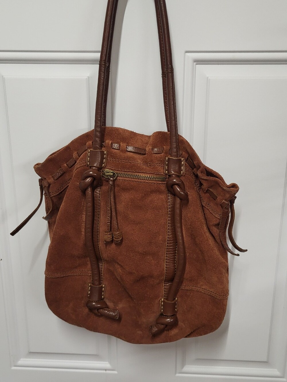 Lucky Brand Large Brown Suede Hobo Bag Slouchy Bucket Purse Hippy Boho - Picture 4 of 11